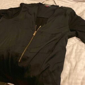 vince camuto black silky professional shirt withh gold zipper